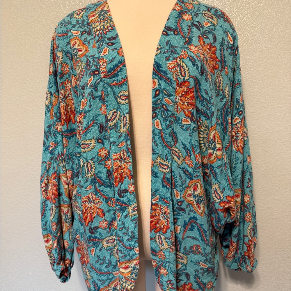 Maurices Teal and Orange Floral Kimono